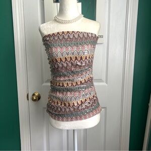Express Sequin Chevron Tube Top in Neutral Colors XS